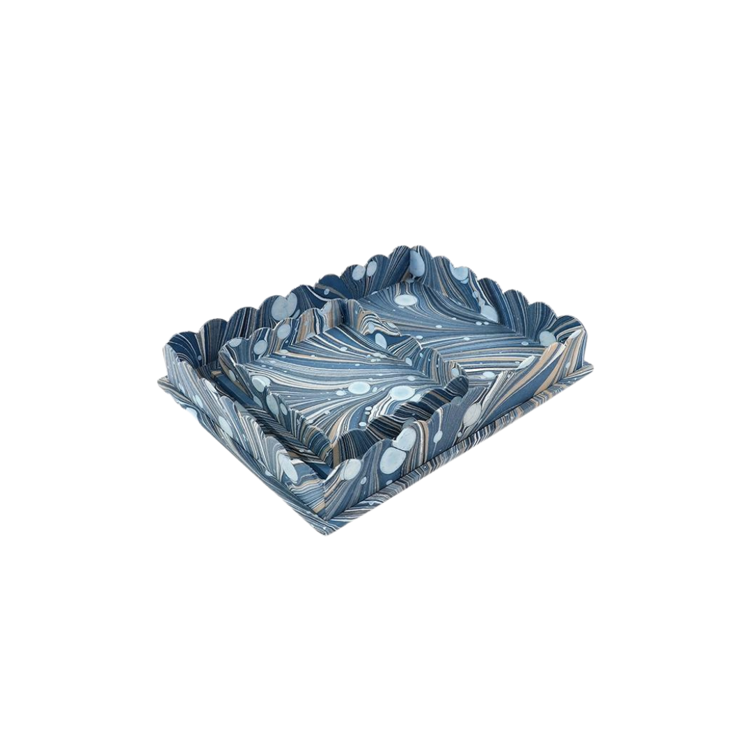 Hayes Marbled Trays, Set of 2, Blue Splatter