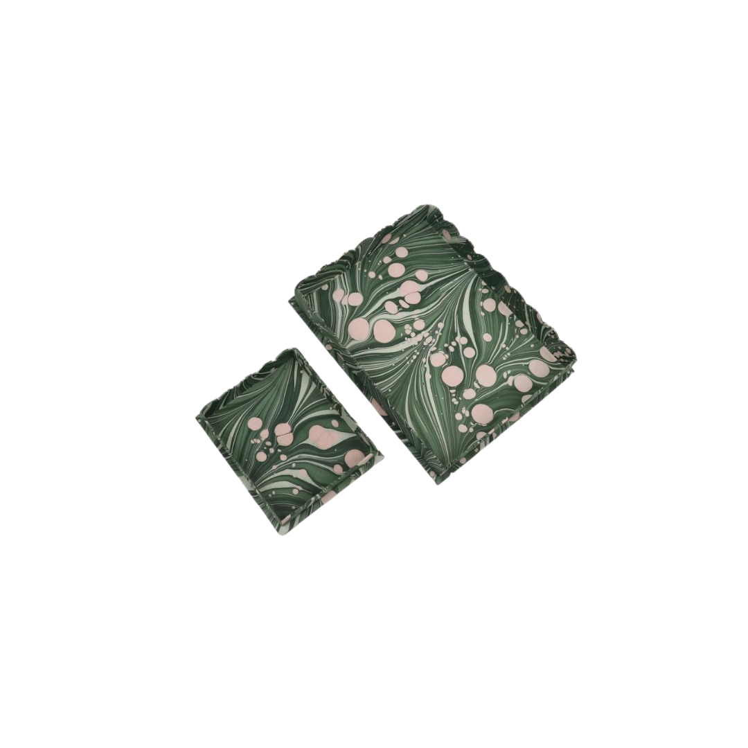 Hayes Marbled Trays, Set of 2, Green Splatter